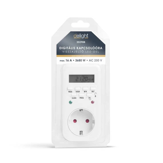 Digitális porgramozható kapcsolóóra LED indikátorral, Maximum 3680W
